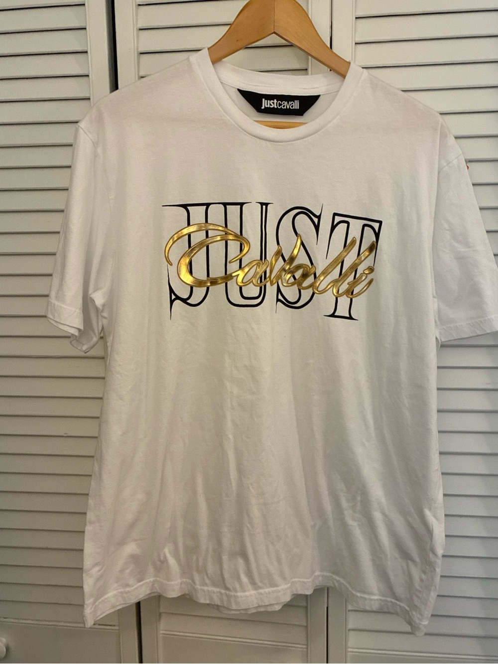 Just Cavalli Gold Script Logo Wall Art on White